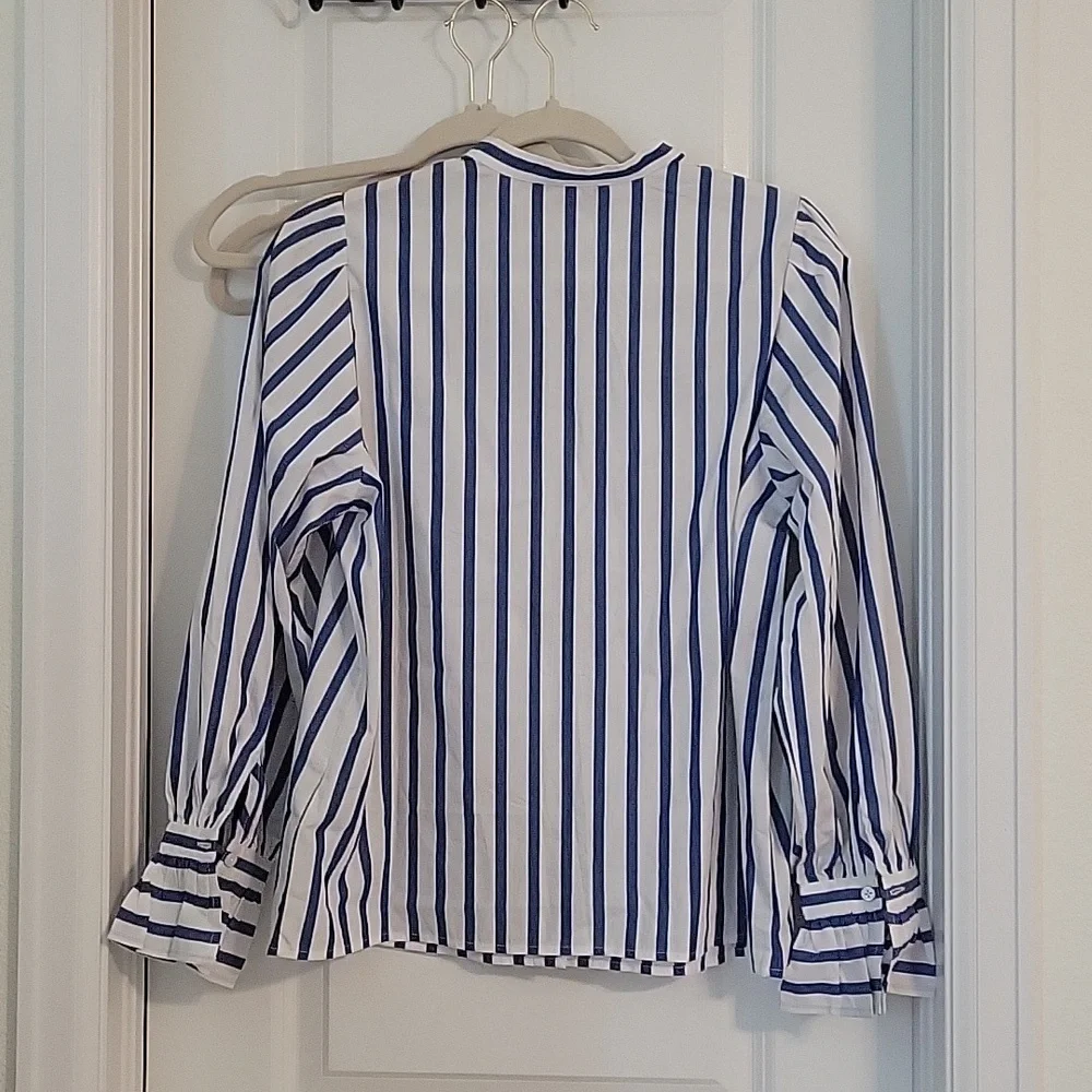 Long-sleeve button-up with ruffle cuffs - New With Tags - Striped - J.Crew - S